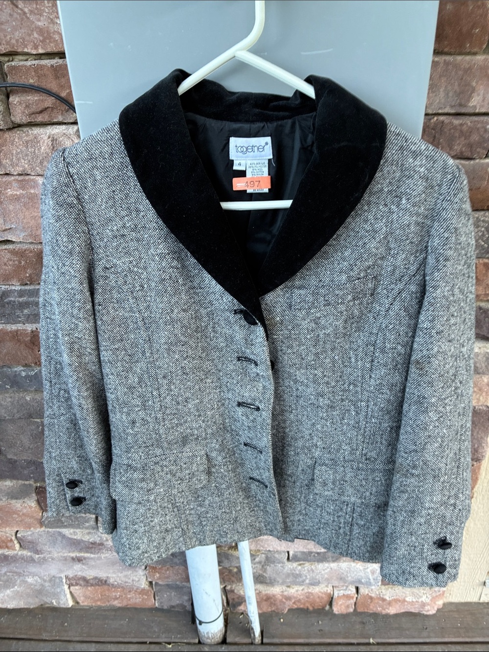Together from Spiegel. Tweed jacket size 4 with tailored back with pleats.